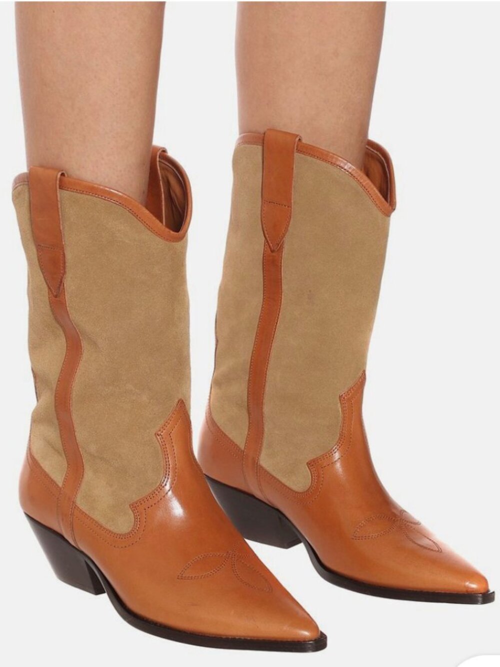 ISABEL MARANT Dandrea Western Boots - Mixed Suede & Leather - Beige - FR 40 / US